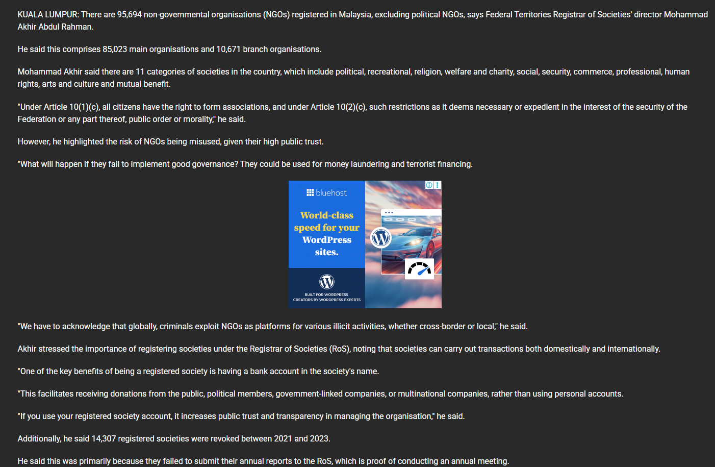 27 Mei 2024 - New Straits Times : 95,694 NGOs Registered in Malaysia, Excluding Political NGOs