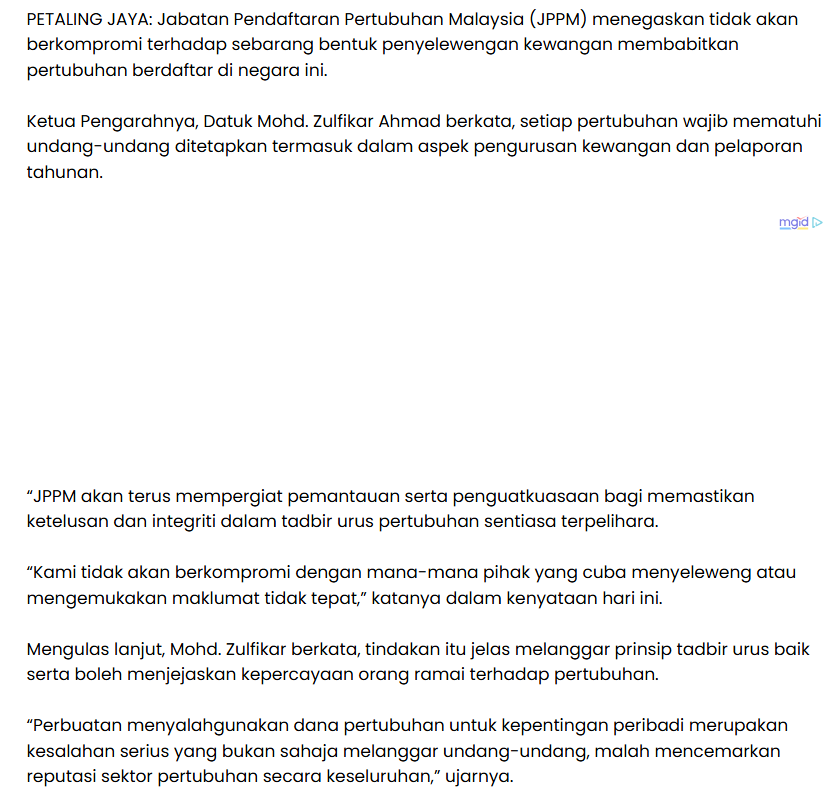 2 April 2026 - Utusan Malaysia : Tiada kompromi seleweng dana NGO 